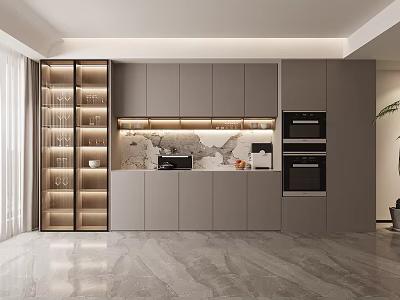 Modern Sideboard Interior Design With Glass Doors LED Lighting And Marble Countertop Storage 3d model