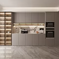 Modern Sideboard Interior Design With Glass Doors LED Lighting And Marble Countertop Storage