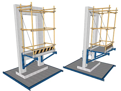 Industrial Construction Scaffolding Platform With Metal Frame Stable Base And Safety Stripes 3d model