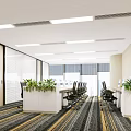 Modern Front Desk Reception Interior With Marble Wall Company Logo And Green Plants