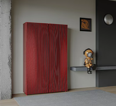 Red Striped Design Decorative Cabinet In Modern Interior With Side Shelf And Figurine 3d model