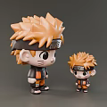 Chibi Game Movie Character Figurine With Orange Spiky Hair And Headband Front Back View