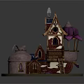 Cartoon Scene With Colorful Multi layered Fairy Tale House Tower Spire Windows Ladder And Round Base