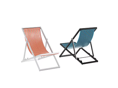 Red And Blue Striped Deck Chairs With White And Black Frames 3d model