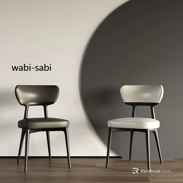Wabi Sabi Style Dining Chairs With Black And White Design On Minimalist Background 3d model 