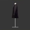 Dark Purple Coat Displayed On White Mannequin With Metal Stand And Gray Background