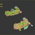 Red Decorative Spacecraft Models With Colorful Details And Cosmic Design Elements
