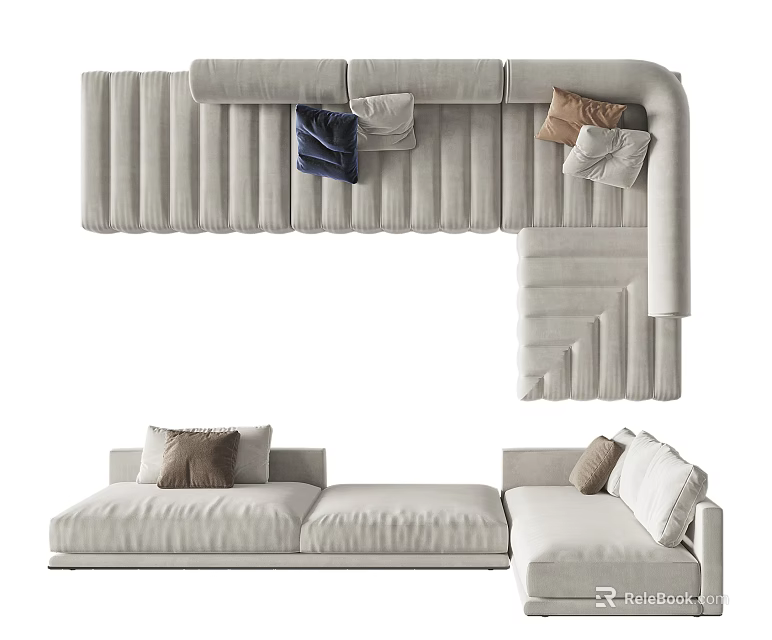 Modern Beige Sectional Sofa with Soft Cushions and L-shaped Modular Design 3d model