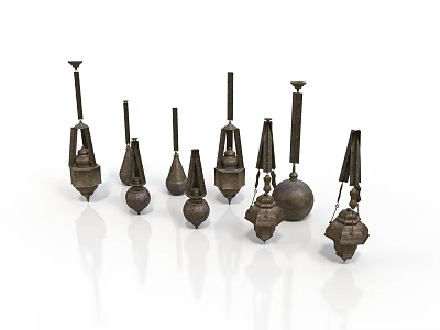 Vintage Metal Pendant Lighting Fixture Set With Various Shapes And Sizes 3d model