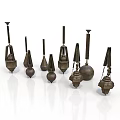 Vintage Metal Pendant Lighting Fixture Set With Various Shapes And Sizes