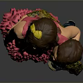 Two children snuggling girl in pink dress and boy in green top against grey background