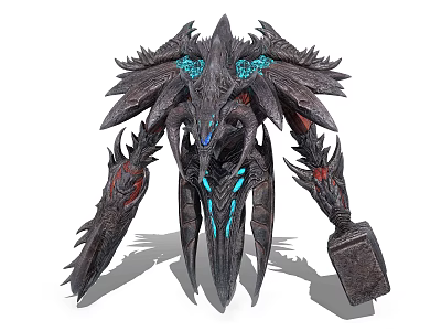 Game Movie Character With Dark Armor Blue Glowing Parts And Huge Wings 3d model