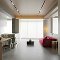 Modern Open Plan Living Dining Room Interior With Wooden Table Sofa And Natural Light