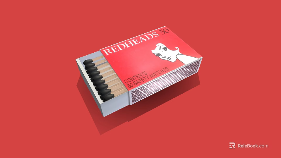 Redheads Matchbox With 20 Matches Red Packaging And Portrait Design 3d model 