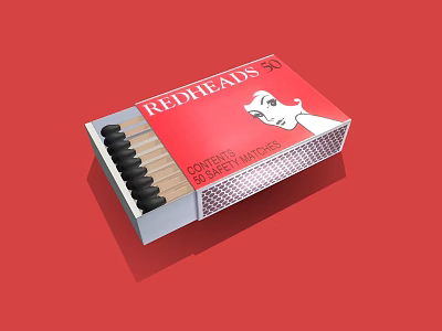 Redheads Matchbox With 20 Matches Red Packaging And Portrait Design 3d model