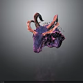 Purple Pink Fantasy Creature With Curved Horns And Spiked Textured Body