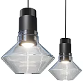 Modern Pendant Lights With Transparent Glass Shade Black Top And Glowing Bulb Design