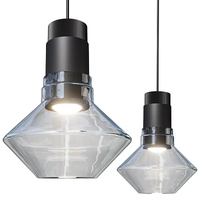 Modern Pendant Lights With Transparent Glass Shade Black Top And Glowing Bulb Design 3d model