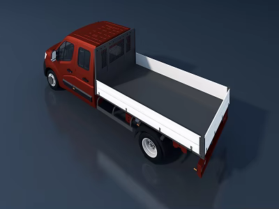 Red Flatbed Truck With Double Cab And White Cargo Bed Commercial Vehicle 3d model