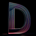 Illuminated 3D Letter D Art With Colorful Multi Layered Lines On Black Background
