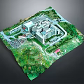 Modern Large Building Complex Architectural Design With Greenery Parking Areas And Roads