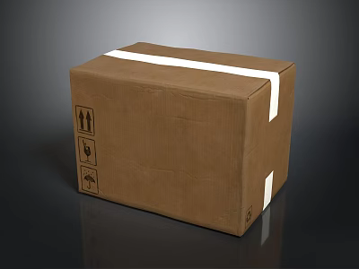 Durable Brown Cardboard Packaging Box With White Tape And Handling Icons 3d model