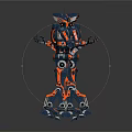 Smart Machines Two Blue And Orange Robots In Standing Posture With Mechanical Structure 3d model