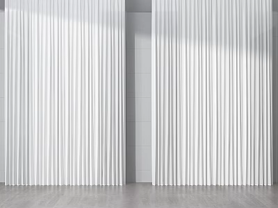 White Vertical Striped Curtains with Natural Light in Modern Minimalist Interior 3d model