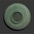 Green Ceramic Pottery Jar with Bamboo Leaf Carving for Home Decorative Use