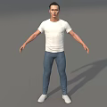 A Man Standing with Arms Outstretched in White T-shirt Blue Jeans and White Shoes