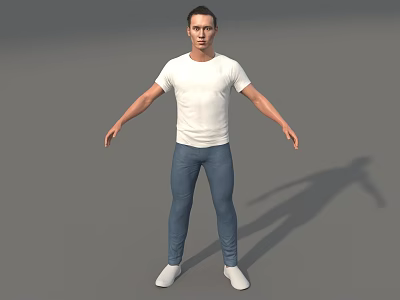 A Man Standing with Arms Outstretched in White T-shirt Blue Jeans and White Shoes 3d model