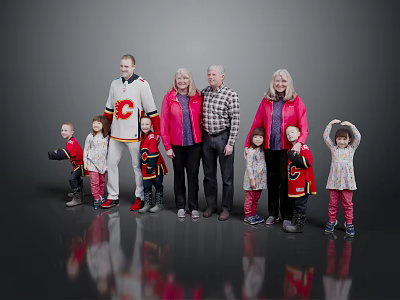 Family Group Posing Together In Flame Logo Jerseys For Formal 3d model