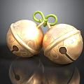 Golden Bells With Curved Patterns Tied By Green Rope On Dark Background