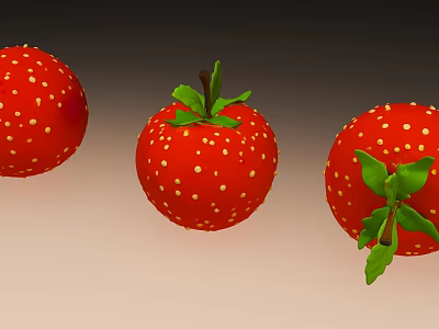 Colorful Art Installation Featuring Three Red Spheres With White Spots And Green Leaves 3d model