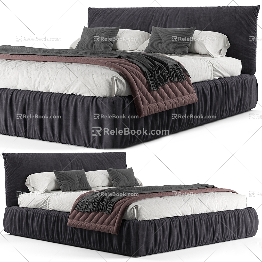 Modern Double Bed Fabric Double Bed 3d model