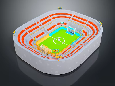 Cartoon Style Football Stadium Scene With Red White Stands Green Field And Goalposts 3d model