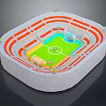 Cartoon Style Football Stadium Scene With Red White Stands Green Field And Goalposts
