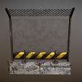 Construction Safety Barrier With Metal Mesh Panel Concrete Base And Yellow Black Stripes
