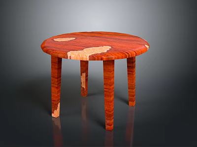 Round Red Wooden Table With Natural Light Wood Grain And Four Legs 3d model