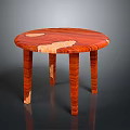 Round Red Wooden Table With Natural Light Wood Grain And Four Legs