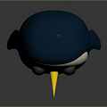 Cartoon Penguin Character with Blue White Body Big Black Eyes Yellow Beak on Gray Background