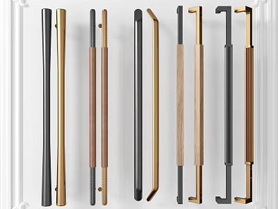 Different Styles Of Cabinet Handles In Various Colors And Materials 3d model
