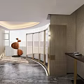 Elegant Elevator Lobby With Curved Design Marble Floor And Art Installation 3d model