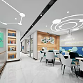 Modern Dental Clinic Interior Featuring Reception Desk Bookshelf Staircase And Tooth Logo