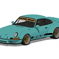 Light Blue Porsche 911 Sports Car With Gold Wheels And RWB Modification