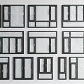 Various Window Designs With Black Frames And Different Grid Patterns 3d model