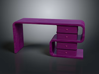 Stylish Modern Purple Desk With Curved Structure And Multiple Functional Drawers 3d model