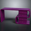 Stylish Modern Purple Desk With Curved Structure And Multiple Functional Drawers