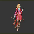 Vibrant Game Anime Character With Golden Hair Red Pink Kimono Golden Headdress And Fringe Decorations