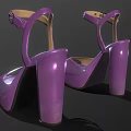 Purple High Heel Sandals With Block Heel Platform Sole And Ankle Strap Metallic Buckle
